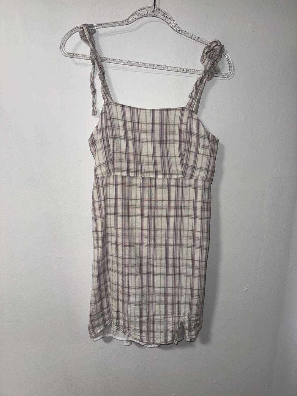 Hollister Pink and White Plaid Tie-Strap Mini Dress